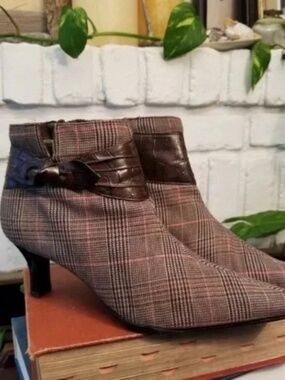 Predictions Plaid Fabric Ankle Booties